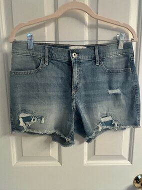 abercrombie kids light blue distressed jean shorts